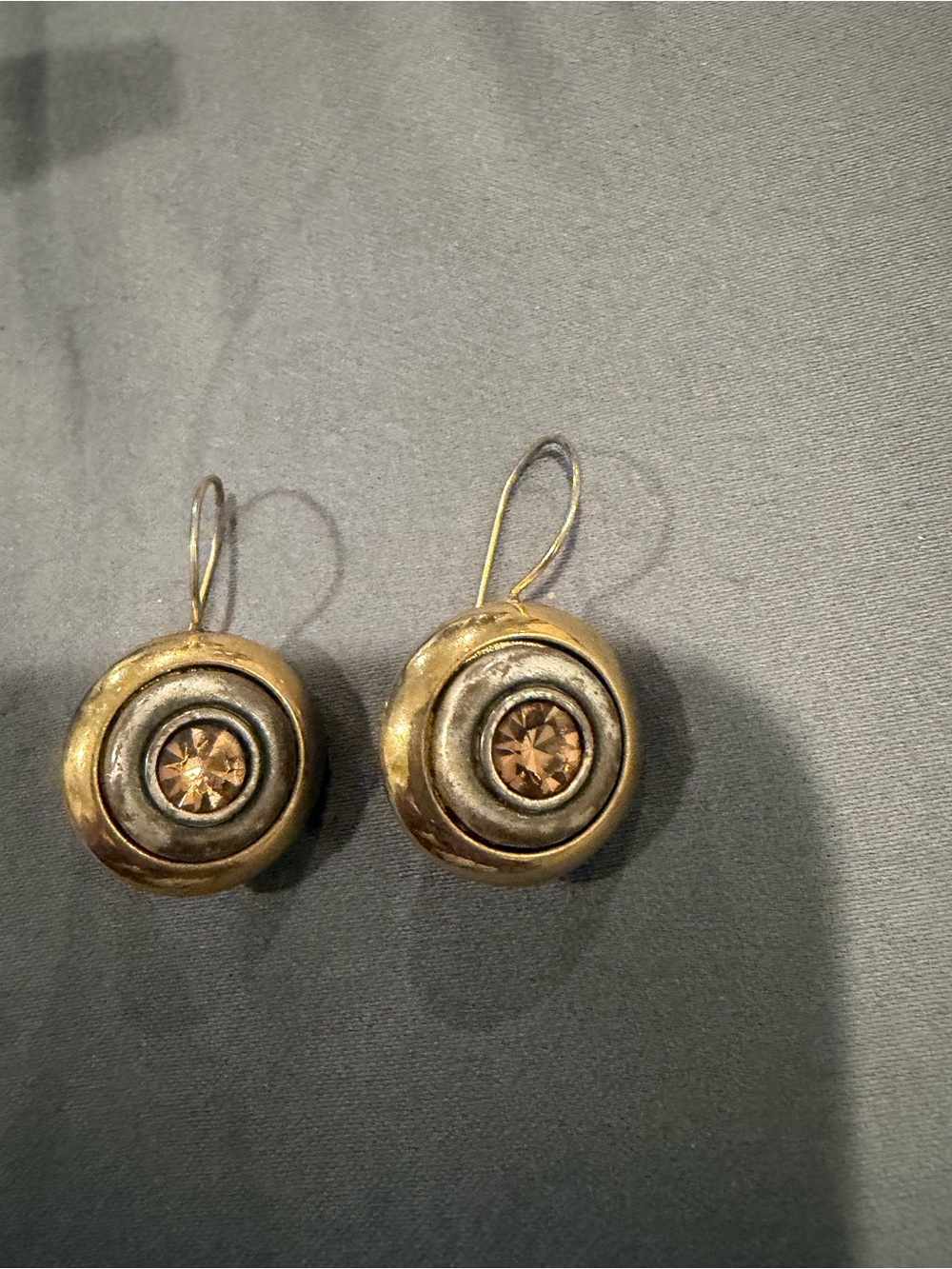 Gold-Tone Round Drop Earrings with Champagne Crystal